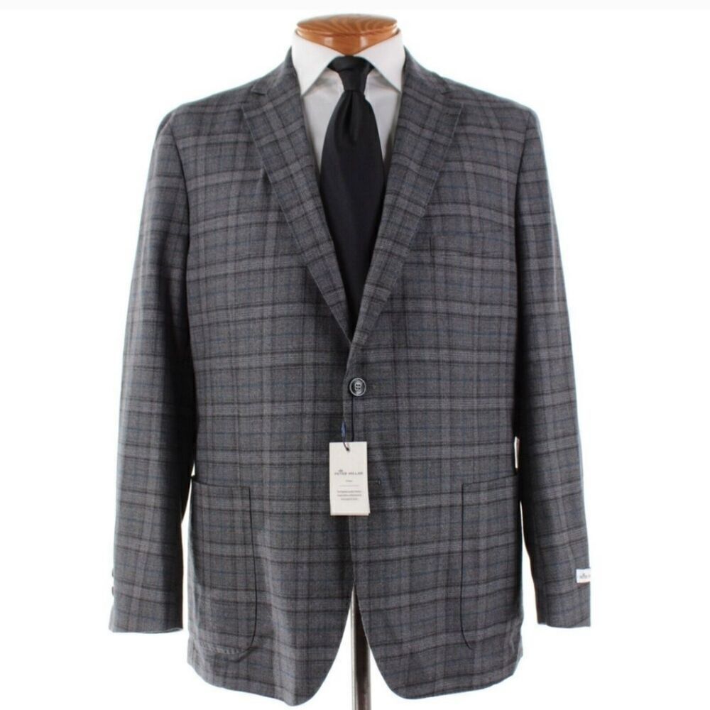 Peter Millar Gray And Blue Sport Coat with Notched Lapel Tag For Info Only